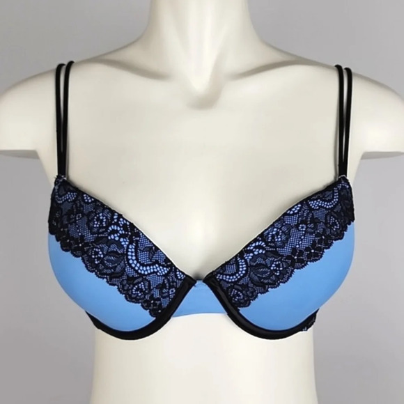 ⭐️2/ $30⭐️ Rose + Vine Blue Black Lace Underwire Bra Padded Cups Size 34D / 36C - Picture 2 of 10